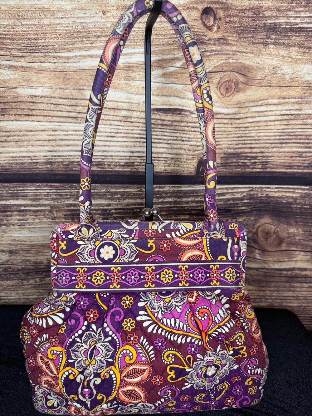 Vera Bradley Purple Floral Quilted Shoulder Bag with Kiss Lock Closure - Picture 9 of 10